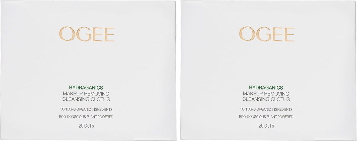 Ogee Gentle Makeup Remover Wipes - Moisturizing Makeup Wipes - Nourishing Formula of Jojoba Oil, Aloe Vera & Essential Oils - Facial Cleansing Cloths (20ct)